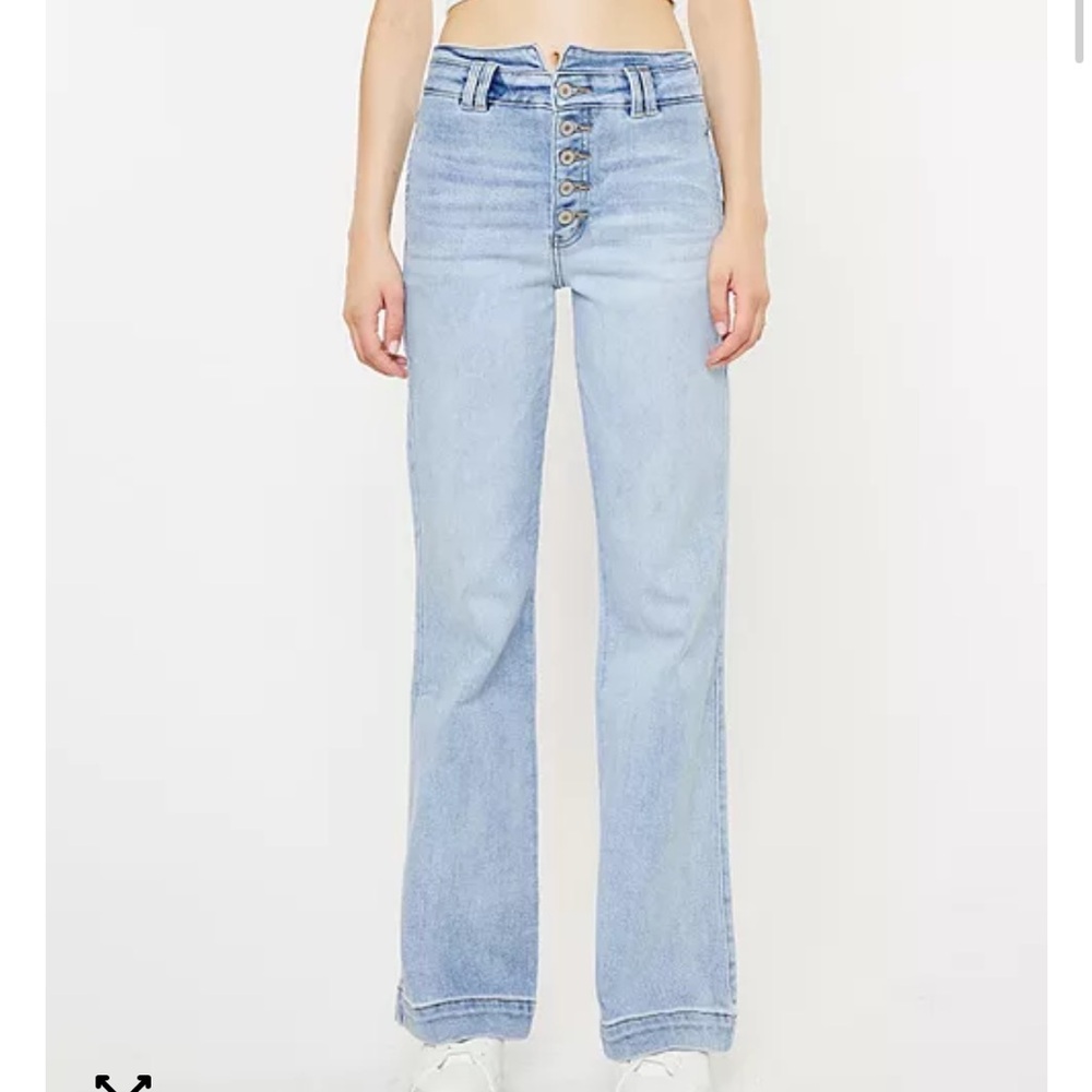 KanCan Women's Holly High Rise Slim Flare Jeans Denim Button Fly
